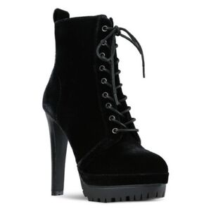 Aldo Aliria Black Velvet Combat Lug Sole Platform Heel Boot 8.5